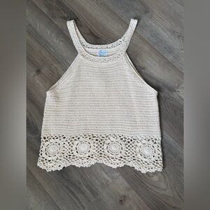 Blue Rain Soft Beige Crochet Tank Top with gorgeous detailing